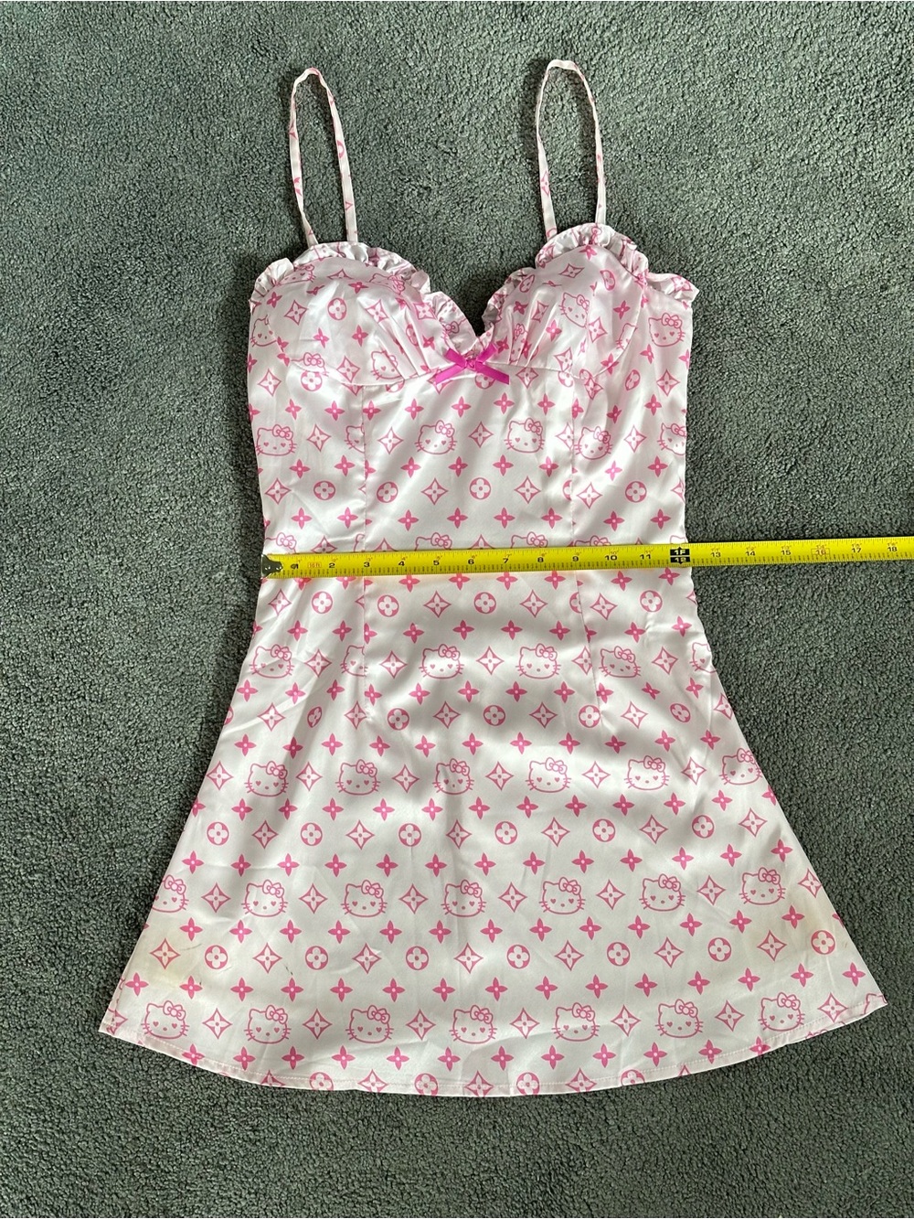 Y2K Ouchhh Hello Kitty Print Satin Chemise Slip Babydoll Dress LV Print McBling - Picture 5 of 8